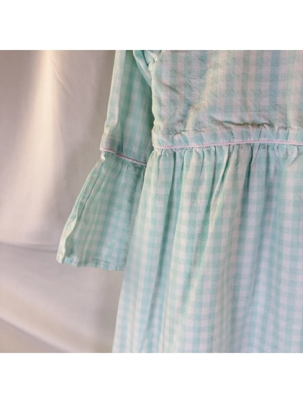 Rufflebutts Mint Green Gingham Check Long Sleeve Lined Dress Pink Accents Sz 8
